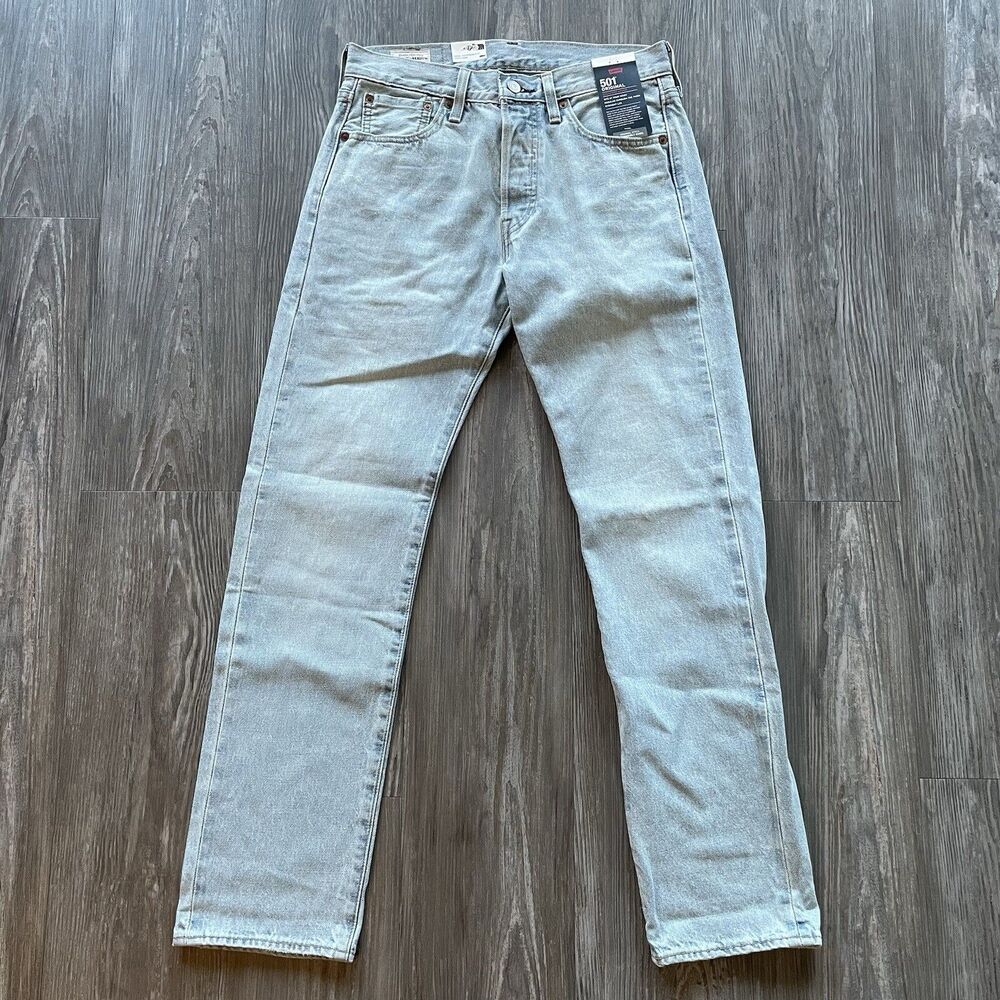 Levi's 501 Jeans Selvedge Denim Straight Leg Button Fly Light Blue Men's 29x30
